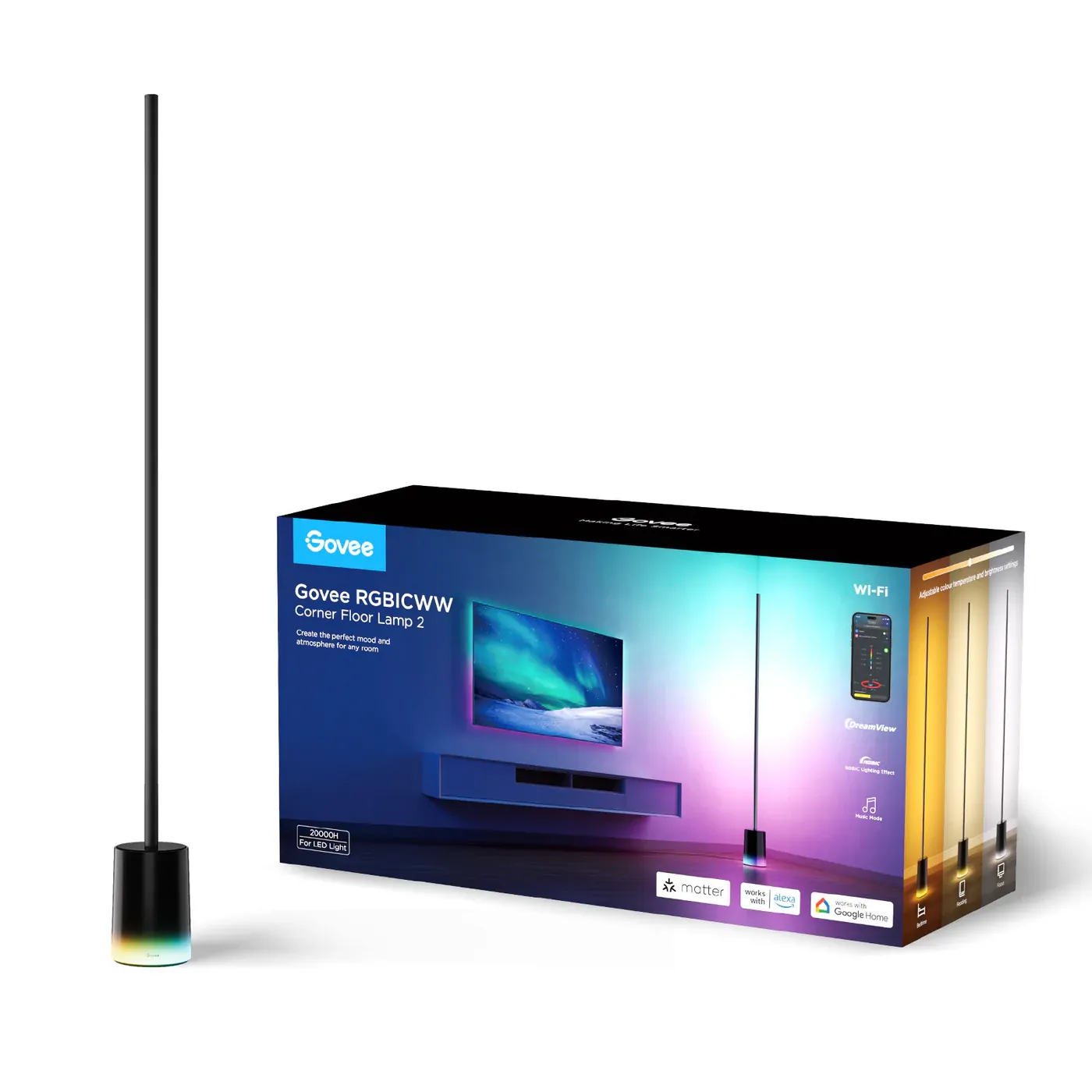 Govee Black Floor Lamp 2 Smart WiFi  Matter LED Lighting