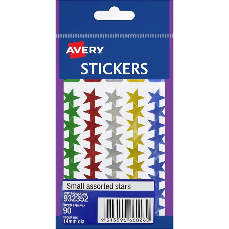 AVERY 932352 MERIT STAR STICKERS 14MM ASSORTED PACK 90