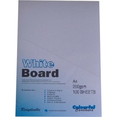 COLOURFUL WHITE PASTEBOARD A4 PACK 100