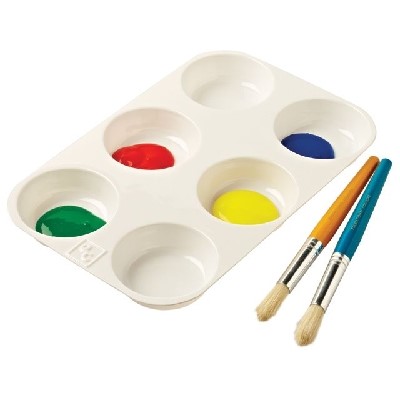 EDUCATIONAL COLOURS PAINT PALETTE RECTANGULAR PLASTIC 6WELL WHITE