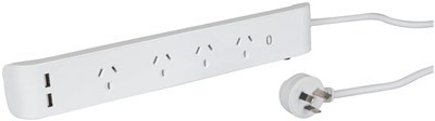 PWRBRD 4 WAY W 2XUSB 31A SURGE WHT