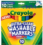 CRAYOLA ULTRACLEAN WASHABLE MARKERS BROAD CLASSIC COLORS PACK 10