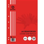 SPIRAX OLYMPIC  REINFORCED LOOSE LEAF REFILL 7MM FEINT RULED 55GSM A4 PACK 100