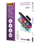 FELLOWES ENHANCE LAMINATING POUCH GLOSS 80 MICRON A4 CLEAR PACK 100