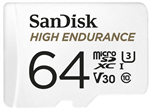 SanDisk High Endurance 64GB microSD 100MBs 40MBs 5K hrs 4K UHD C10 U3 V30 40 C to 85 C Heat Freeze Shock Temperature Water
