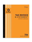 OLYMPIC 726 INVOICE AND STATEMENT BOOK CARBONLESS DUPLICATE 50 LEAF 250 X 200MM