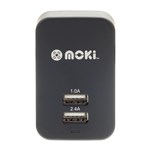 MOKI DUAL USB WALL CHARGER BLACK  FAST  EFFICIENT POWER