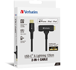 VERBATIM 2IN1 CABLE TYPE C TO C  LIGHTNING KEVLAR SLIDE 120CM BLK