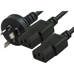COMSOL MAINS OUTLET POWER SPLITTER CABLE 1 X 3PIN AUS MALE TO 2 X IECC13 FEMALE 2M BLACK