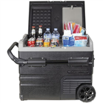 45L BRASS MONKEY PORTABLE DUAL ZONE FRIDGEFREEZER WITH WHEELS AND BATTERY COMPARTMENT