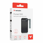 VERBATIM 1TB POCKET SSD USB 32 GEN 2 1TB BLACK GREY CONVENIENT KEYRING CABLE HOLDER COMPACT