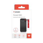 VERBATIM 1TB POCKET SSD USB 32 GEN 2 1TB BLACK RED CONVENIENT KEYRING CABLE HOLDER COMPACT