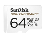 SanDisk High Endurance 64GB microSD 100MBs 40MBs 5K hrs 4K UHD C10 U3 V30 40 C to 85 C Heat Freeze Shock Temperature Water