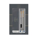 PARKER STAINLESS STEEL GOLD TRIM BALLPOINT DUO JOTTER FOUNTAIN PEN GIFT SET