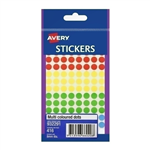 AVERY 932291 MULTIPURPOSE STICKERS CIRCLE 8MM ASSORTED PACK 416