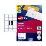AVERY 959002 L7161 QUICK PEEL ADDRESS LABEL WITH SURE FEED LASER 18UP WHITE PACK 100