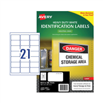 AVERY 959064 L7060 HEAVY DUTY LASER LABELS 21UP WHITE PACK 25