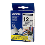 BROTHER TZE231 LAMINATED LABELLING TAPE 12MM BLACK ON WHITE