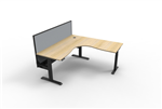 BOOST CORNER WORKSTATION 1800MM W X 1500MM W X 750MM D NATURAL OAK TOP  BLACK SATIN FRAME WITH CABLE TRAY WITH SCREEN