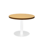 RAPIDLINE CIRCULAR COFFEE TABLE 600 X 425MM BEECH COLOURED TABLE TOP  WHITE POWDER COAT BASE
