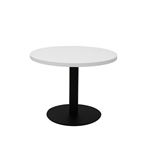 RAPIDLINE CIRCULAR COFFEE TABLE 600 X 425MM NATURAL WHITE TABLE TOP  BLACK POWDER COAT BASE