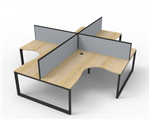 INFINITY LOOP LEG CORNER WORKSTATION 1800MM W X 1500MM W X 750MM D NATURAL OAK TOP  BLACK SATIN BASE WITH SCREEN