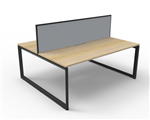 INFINITY BACK TO BACK LOOP LEG WORKSTATION 1500MM W X 750MM D NATURAL OAK TOP  BLACK SATIN BASE WITH SCREEN