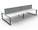 INFINITY BACK TO BACK LOOP LEG WORKSTATION 1500MM W X 750MM D NATURAL WHITE TOP  BLACK SATIN BASE WITH SCREEN