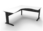 DELUXE RAPID SPAN CORNER WORKSTATION 1500MM W X 1500MM W X 750MM D NATURAL WHITE TOP  BLACK SATIN BASE
